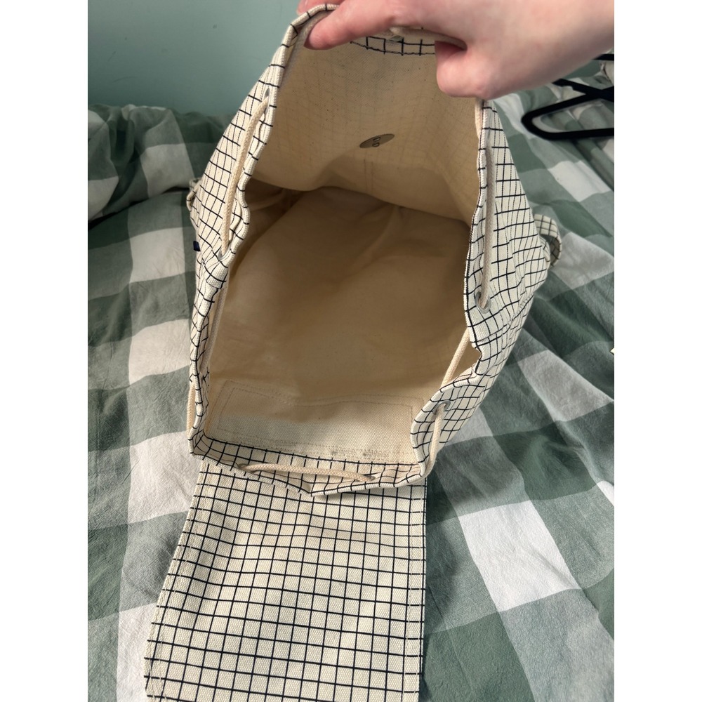 BAGGU Drawstring Canvas Backpack Natural Grid Rucksack Travel - Picture 3 of 11